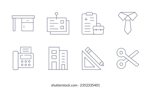 Office icons. Editable stroke. Containing desk, notes, office syndrome, tie, fax, offices, pencil, scissors.