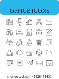 Iconos de oficina. Trazo Editable. Pixel perfecto.