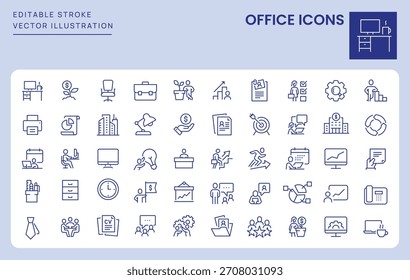 Iconos de oficina. Trazo Editable. Conjunto de iconos de línea delgada símbolo de colección.
