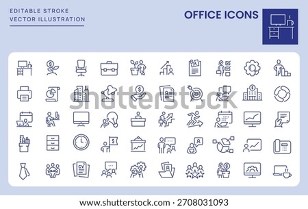 Office Icons. Editable Stroke. Set of thin line icons symbol collection.