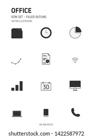 Office icons. Filled outline icon set. Vector illustration.