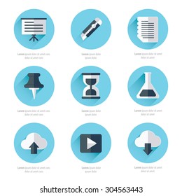 Office icons flat design blue color