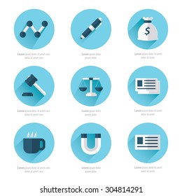 Office icons flat design blue style color