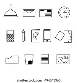 Office icons in flat style with shadows on white background 