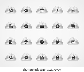 Office icons on metallic cloud buttons, set 2
