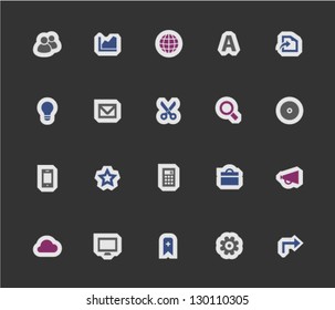 Office icons on modern stickers, set 3