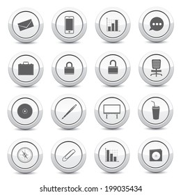 Office icons on white button and white background,vector