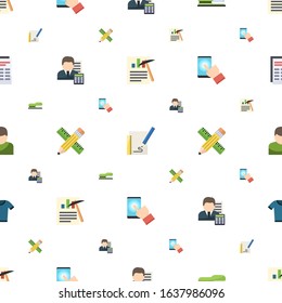 office icons pattern seamless. Included editable flat Data mining, Sketching, Stapler, Accountant, Pencil & ruler, testing, User, t-shirt icons. office icons for web and mobile.
