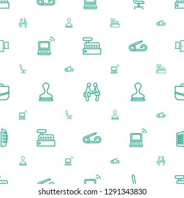 office icons pattern seamless white background. Included editable outline building, businessman shaking hands, office chair, laptop, stamp icons. office icons for web and mobile.