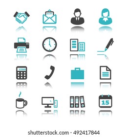 office icons with reflection isolated on white background