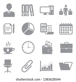 Office Icons. Set 2. Gray Flat Design. Vector Illustration. 