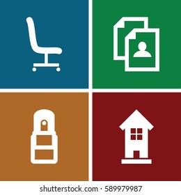 office icons set. Set of 4 office filled icons such as building