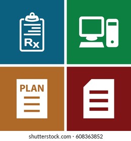 Office icons set. set of 4 office filled icons such as clipboard, pc, plan