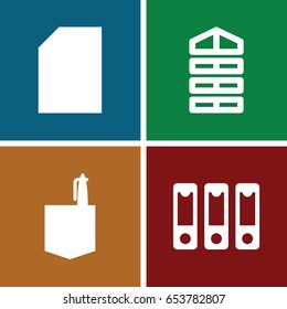 Office icons set. set of 4 office filled icons such as shutter blinds, office room, binder
