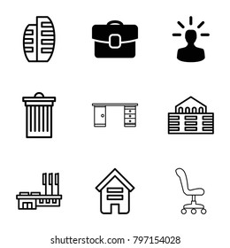 Office icons. set of 9 editable outline office icons such as user bulb, case, building, trash bin