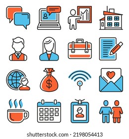 Office Icons Set. Business and Workplace. Vector
