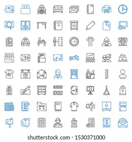 office icons set. Collection of office with email, phone book, planning, trash, salesman, calculator, shirt, mailbox, sketchbook, closet, notebook. Editable and scalable office icons.