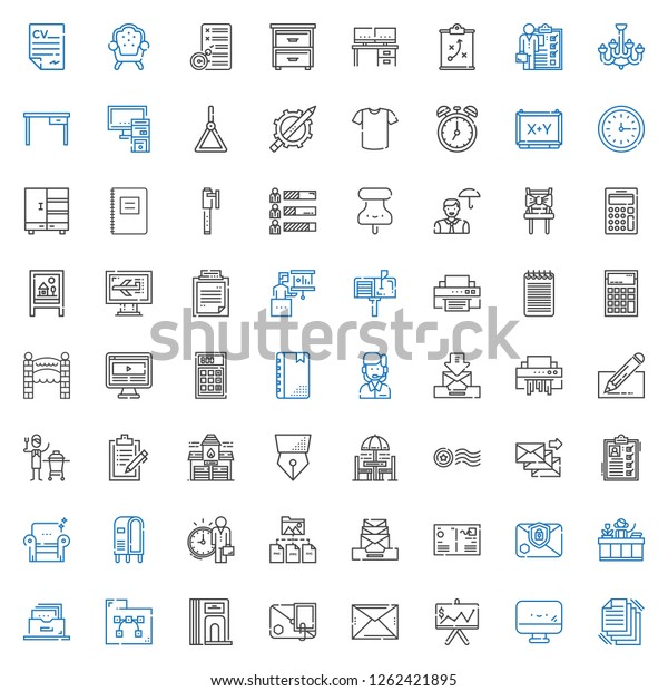 office
icons set. Collection of office with files, screen, presentation,
email, divider, folder, filing cabinet, receptionist, postcard,
employee. Editable and scalable office
icons.