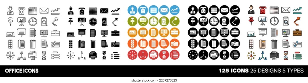 Office icons set collection graphic design