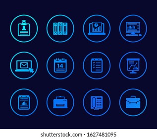 office icons set, documents, folders, mail, schedule and fax