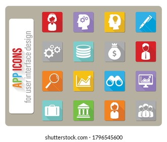 Iconos de Office configurados en diseño plano con sombra larga