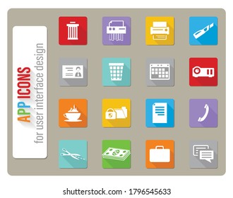 office icons set in flat design with long shadow