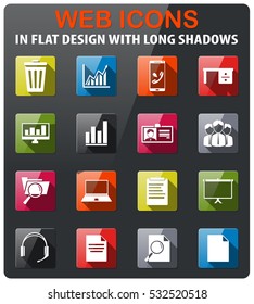 Office icons set in flat design with long shadow