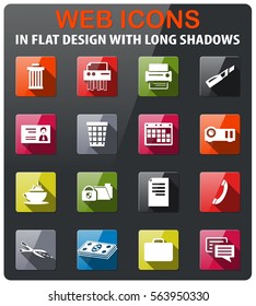 office icons set in flat design with long shadow