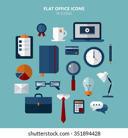 Office Icons Set in Flat Style in vector