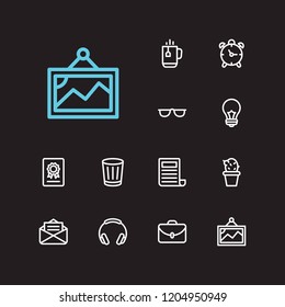 Office icons set. Headphone and office icons with case, news and mail. Set of page for web app logo UI design.