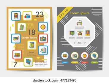 Office icons set with long shadow,eps10
