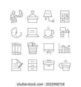 Office-Symbole gesetzt. Office Pack-Symbol-Vektorelemente für Infografik-Web