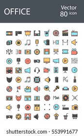 Office icons set in retro style with mixed color, the trend in 2017, an excellent solution for SEO, mobile applications, web sites, pixel perfect