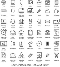 Office Icons Set, Thin Line Style, Vector Illustration