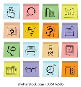 office icons in stick note paper
