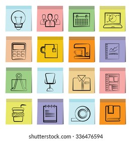 office icons in stick note paper