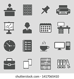 Office Icons. Sticker Design. Vector Illustration.