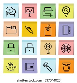 office icons in sticky note paper