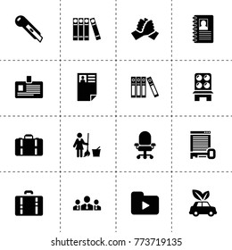 Office icons. vector collection filled office icons. includes symbols such as businessmen group, handshake, eco car, floor wash. use for web, mobile and ui design.