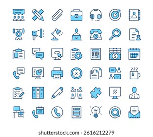 Office icons. Vector line icon set. Modern outline design. Blue concept