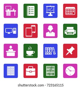 Office Icons. White Flat Design In Square. Vector Illustration. 