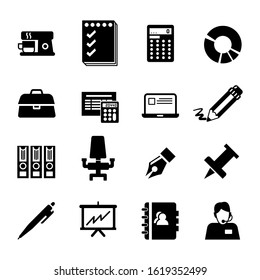 office icons work set black and white pack