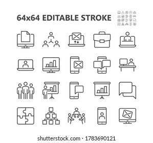 Office icons. Office workflow line icon set. Vector illustration. Editable stroke.