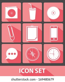 Office icons,Pink buttons,vector