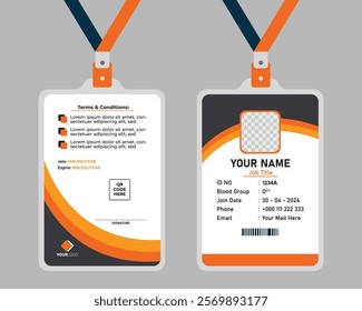 Office Id Card In Black and orange Theme Template Download. Vector template.