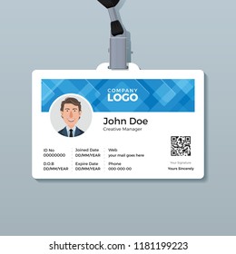 Office ID Card Template with Abstract Blue Background