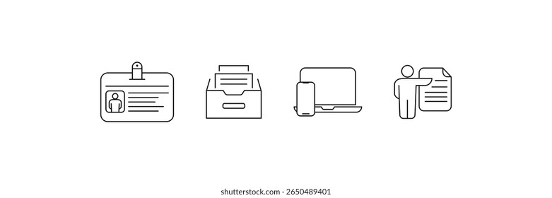 Almacenamiento de archivos de identidad de oficina acceso digital icono de gestión de documentos de usuario establecido para la carpeta de trabajo segura Internet portátil y teléfono.