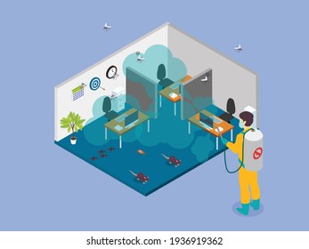 Office indoor pest control 3D isometric vector concept for banner, website, illustration, landing page, flyer, etc