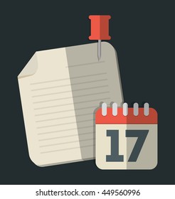 Office instrument concept represented by calendar and document icon. Colorfull and Flat illustration. 
