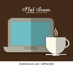 Office instrument concept represented by laptop and mug icon. Colorfull and Flat illustration. 